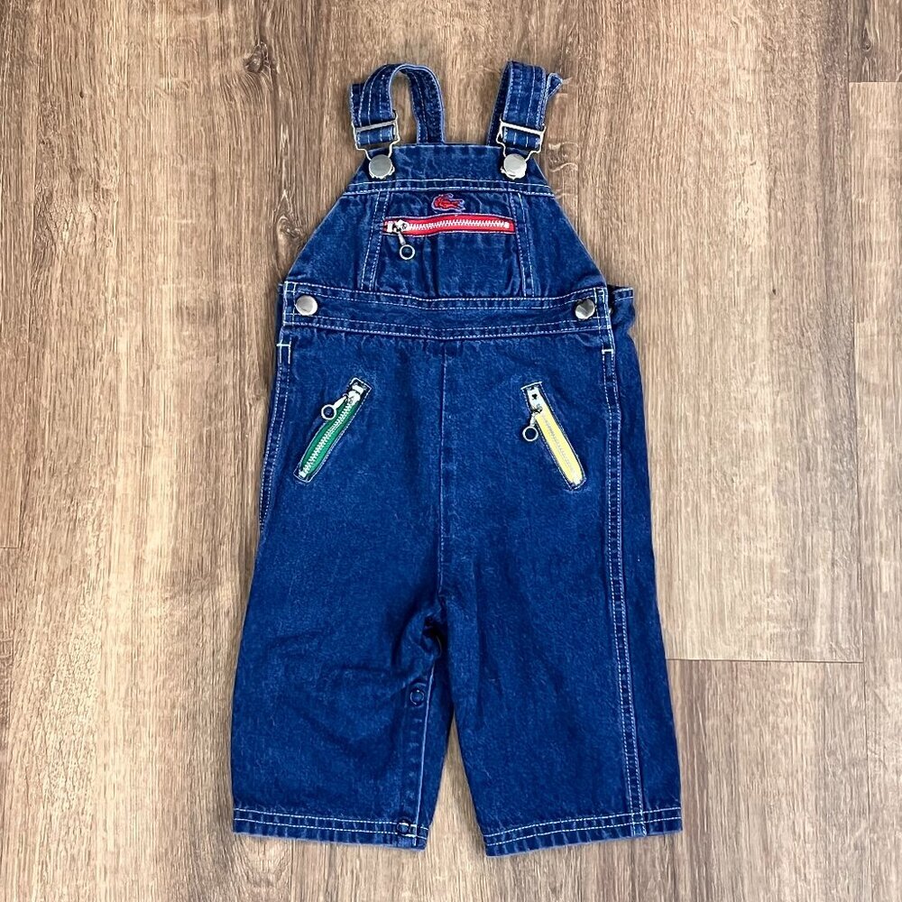 Izod Lacoste Alligator Denim Overalls Colorful Zippers Sz 6-9M